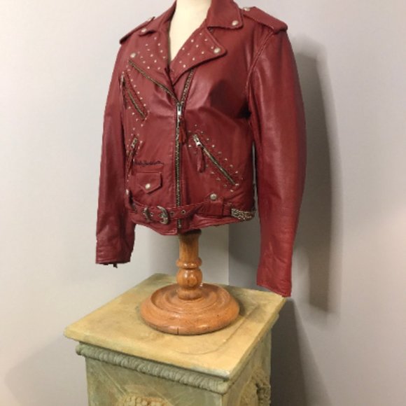 Harley-Davidson Jackets & Blazers - Vintage Custom Harley Red Leather Moto Jacket Sz S